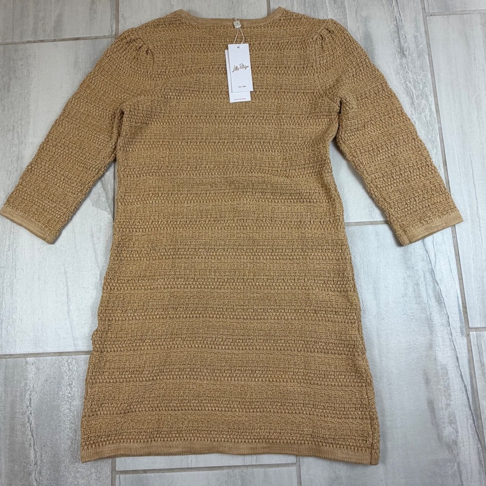 Lilly Pulitzer Rhys Sweater Dress Rattan Metallic Marl Tan Bow Pocket 020489 M - Picture 10 of 10